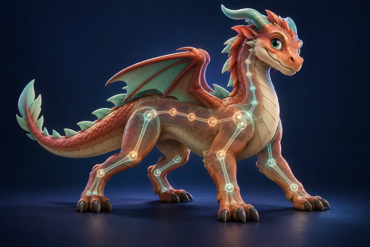 A four-legged fantasy creature with an internal animation rig