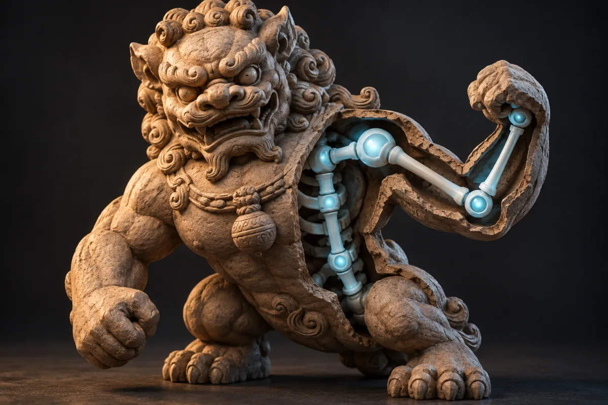 A scanned stone guardian sculpt with a joint hierarchy inside