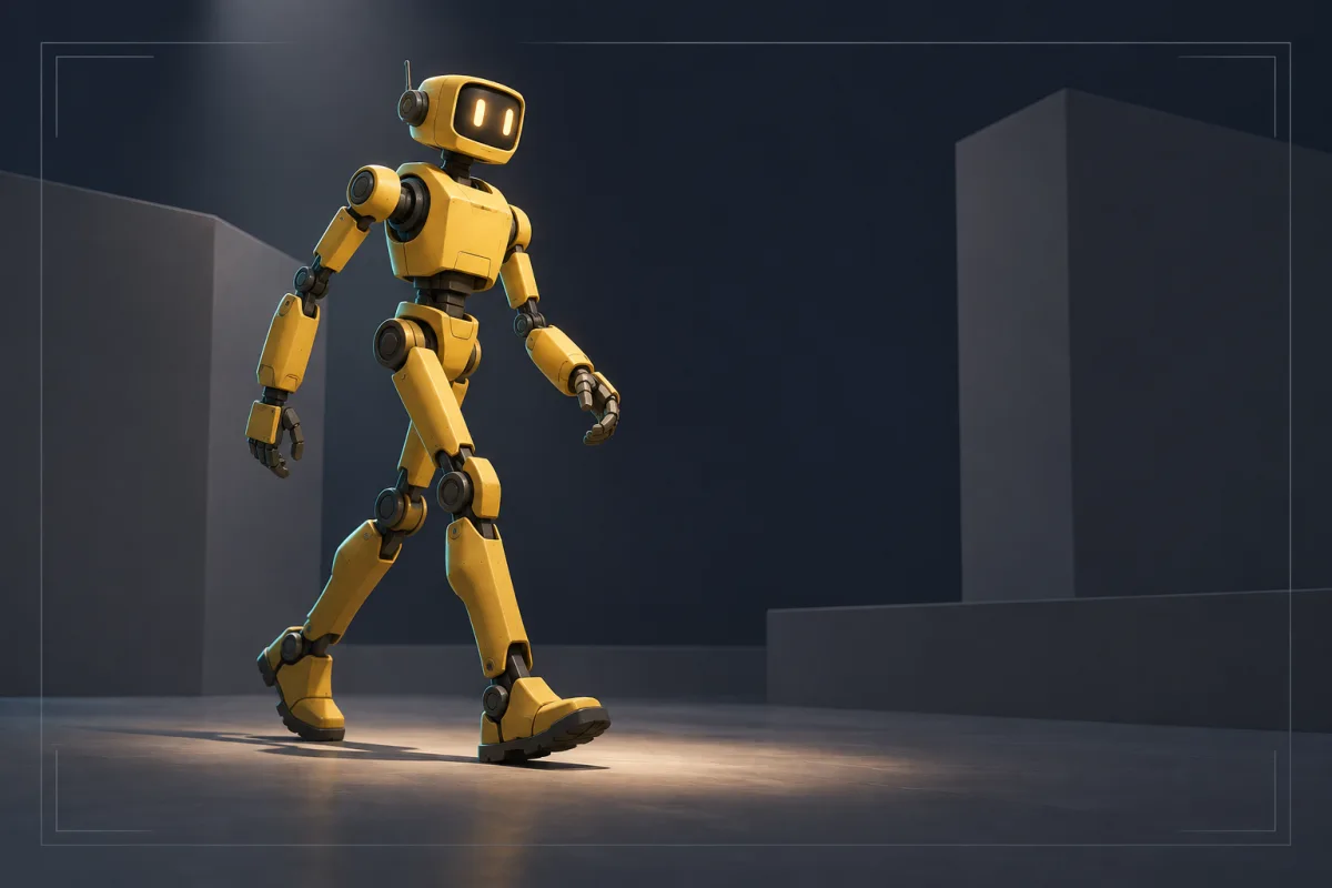 An articulated robot walking through a simple preview scene