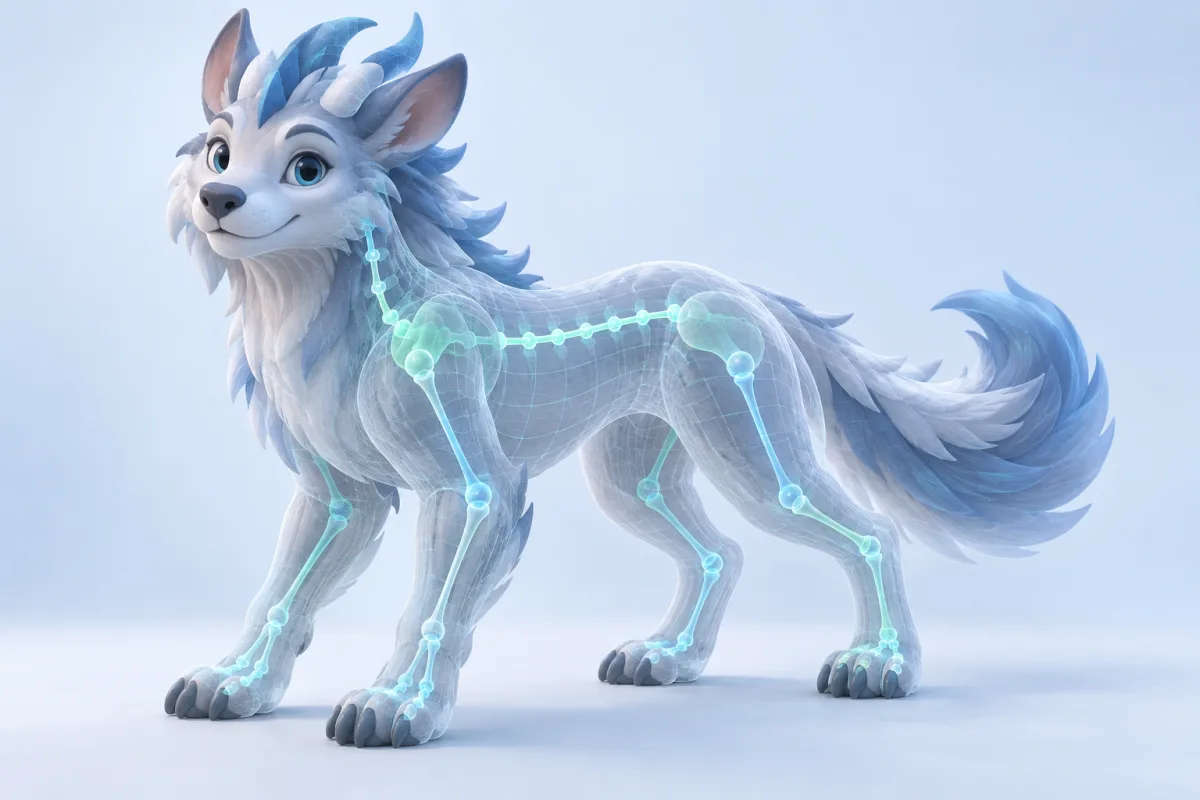 A four-legged creature with a fitted joint hierarchy visible inside its mesh
